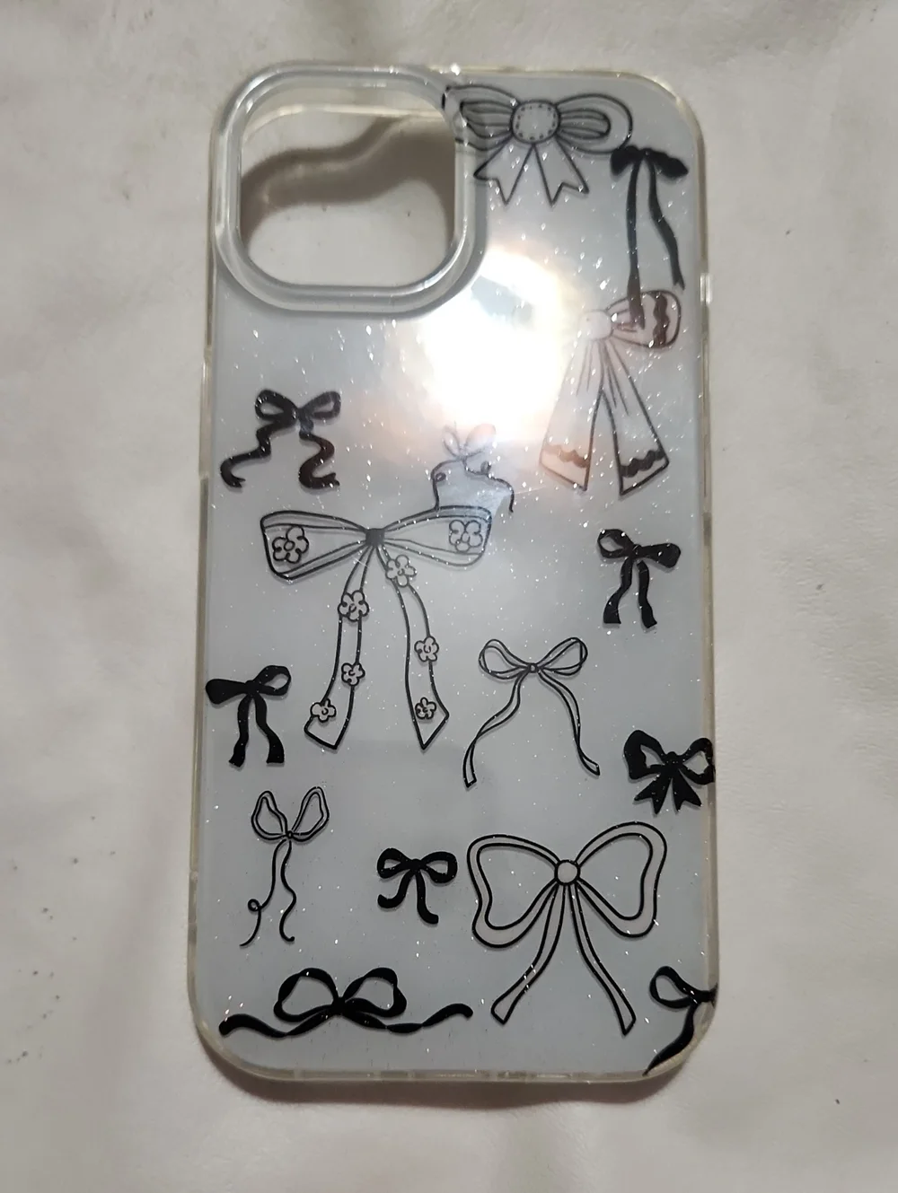 Clear Bow Pattern Phone Case for iPhone 14 Pto - Black Bow Design